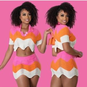 Women trendy co-ord crochet skirt set